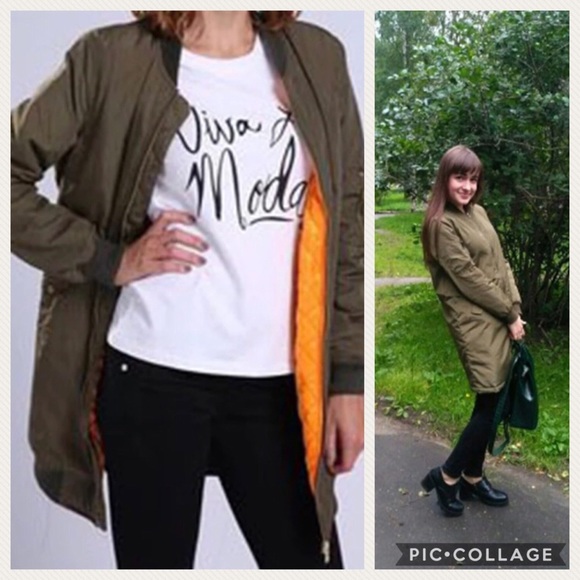 Long Quilted Army Green Jacket - Picture 2 of 4